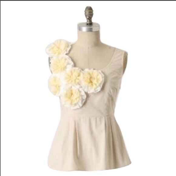 ANTHROPOLOGIE From The Meadow Cream White Floral Ruffle Appliqué Tank Blouse 10 - Picture 6 of 9
